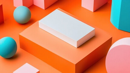 Abstract geometric composition with shapes and colorful elements on vibrant orange background for creative design projects