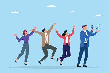 Vector illustration of a group of businessman finding a business success growth with a magnifying glass