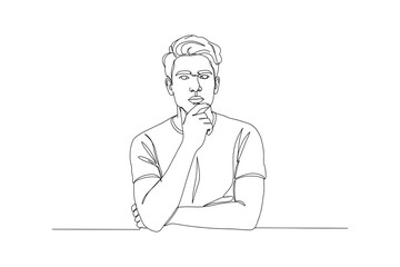 Continuous Line Drawing of a Young Man in Thought – Contemplative Portrait