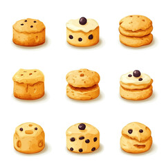 My Simple flat 2D illustration of a scone set collection isolated on a transparent background, vector, flat design, animation design, simple flat 2D icon, clipart