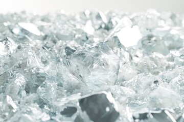 Obraz premium Close-up view of crushed ice fragments, translucent and glassy. Variety of shapes and sizes, glistening under light