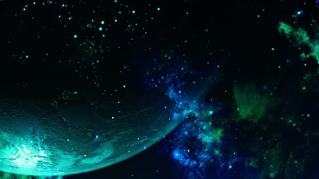 Teal Planet and Nebula Deep Space Exploration Vector Art