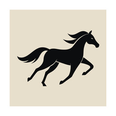 Elegant black horse silhouette galloping across a neutral cream colored background