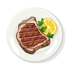 My Simple flat 2D illustration of a steak plate isolated on a transparent background, vector, flat design, animation design, simple flat 2D icon, clipart