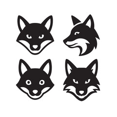fox face wild animal silhouette vector pack