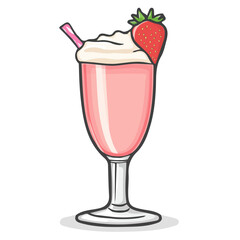 My Simple flat 2D illustration of strawberry milkshake isolated on a transparent background, vector, flat design, animation design, simple flat 2D icon, clipart