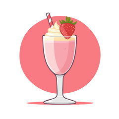 My Simple flat 2D illustration of strawberry milkshake isolated on a transparent background, vector, flat design, animation design, simple flat 2D icon, clipart