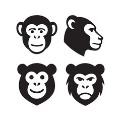monkey face animal silhouette vector cartoon pack