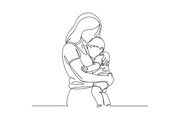 Mother Holding Child in Arms – Simple Line Drawing
