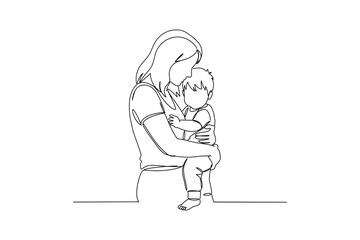 Mother Holding Boy in Arms – Simple Line Drawing