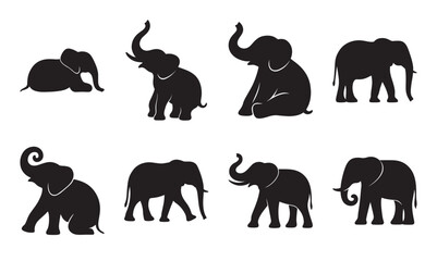 elephant silhouette vector animal set collection