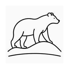 Minimalist black and white illustration of a polar bear walking over a small hill