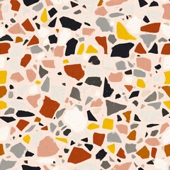 Seamless Terrazzo texture. Polished concrete floor and wall pattern. Color surface marble and granite stone, material for decoration