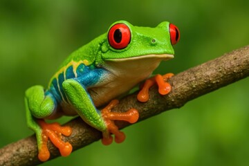 Obraz premium Vibrant frog on branch