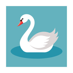 Elegant cartoon illustration of a white swan floating on turquoise water in a simple style