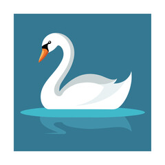 Graceful white swan swimming on tranquil blue water with stylized minimalist design