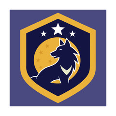 Emblem featuring a stylized wolf silhouette with stars and a full moon design