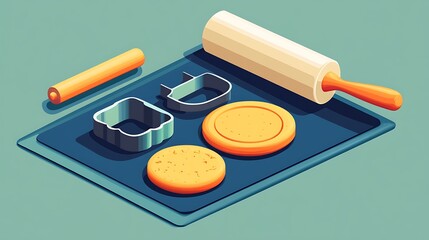 Baking Cookies Dough with Cutters, and Rolling Pin.