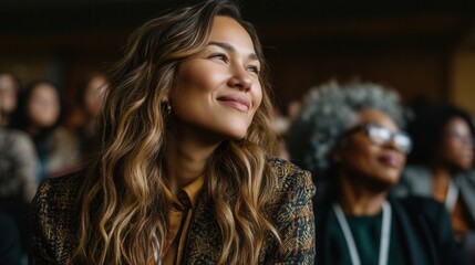 Fototapeta premium Happy Asian woman smiling at conference event