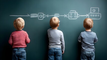 Children Learning Through Play with Chalkboard Illustrations
