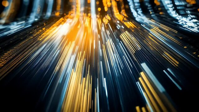Abstract Data Stream with Glowing Blue and Orange Lines
