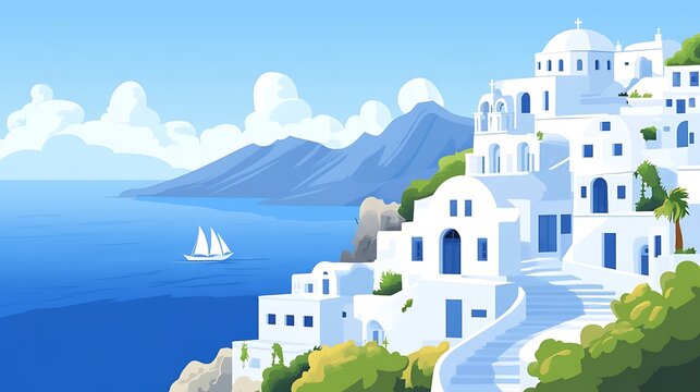 Aegean Sea village with whitewashed houses. - Powered by Adobe
