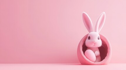 Fototapeta premium Pink Easter Bunny in Nest Spring Holiday Cute Rabbit Pastel Colors Adorable