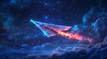 Cosmic Paper Plane: Night Sky Flight