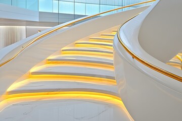 Fototapeta premium Modern spiral staircase with soft lighting