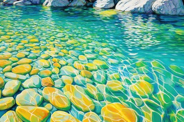 Vibrant riverbed with translucent stones