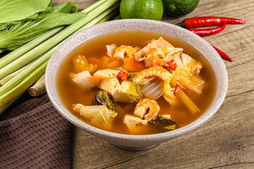 Korean kimchi soup with seafood