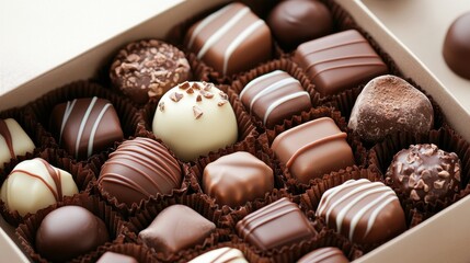 Assorted chocolate candy box close up top down studio shot gourmet sweets gift indulgence cocoa treat