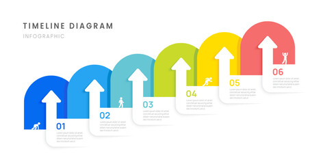Business roadmap timeline infographic with 6 milestones elements, arrow, diagram, and icon, vector.