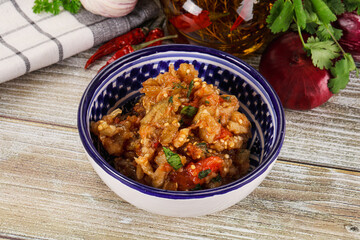 Grilled vegetables salad - Eggplant, tomato and pepper