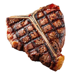 T-bone steak cooked medium rare, detailed grill marks, isolated on transparent background --v 7.0