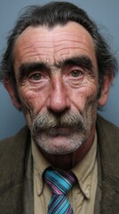 Obraz premium Portrait of an elderly man with a prominent mustache and serious expression