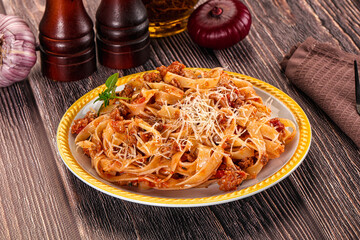 Italian pasta bolognese with beef minced meat