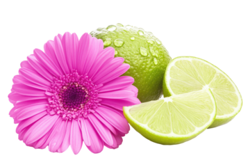 Fresh pink flower & green limes