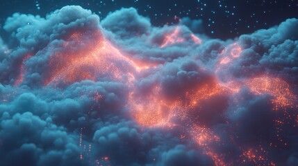 Obraz premium Celestial CloudScape: A Dreamlike Landscape of Glowing Embers