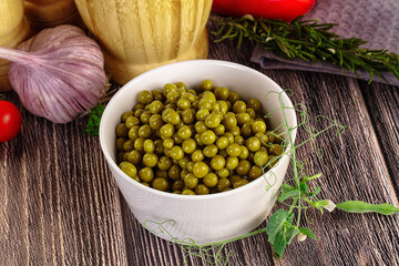 Sweet young canned green peas