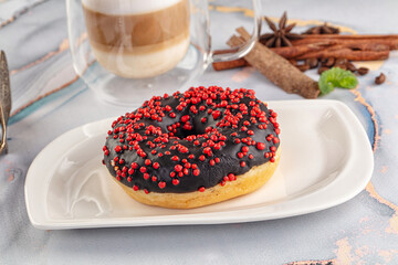 Glazed chocolate sweet donut dessert