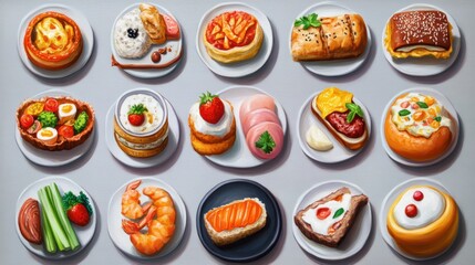 Colorful food display on plates