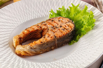 Gourmet grilled salmon fish steak