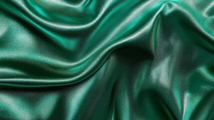 Fototapeta premium Luxurious Emerald Green Silk Fabric Draped Texture Shiny Elegant Smooth Soft Textile Material Design