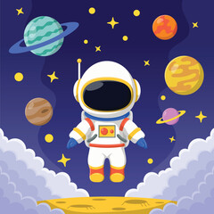 Naklejka premium Cute Astronaut Floating In Space Cartoon Vector Icon Illustration. Technology Science Icon Concept Isolated Premium Vector. Flat Cartoon Style.