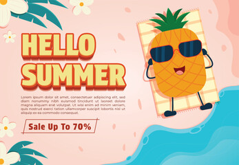 Hello Summer Sale Promotion with Cool Pineapple Character