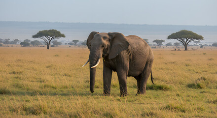 Fototapeta premium Majestic African Elephant in Serengeti Savannah