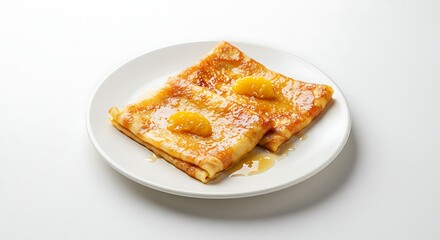 Crepes Suzette: Delicious French Pancakes with Orange Sauce on a White Plate
