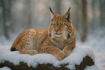 Obraz premium Majestic lynx resting snow