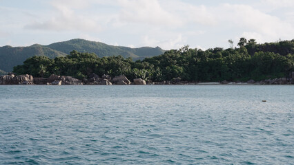 Naklejka premium View from boat of Seychelles Curieuse island in January